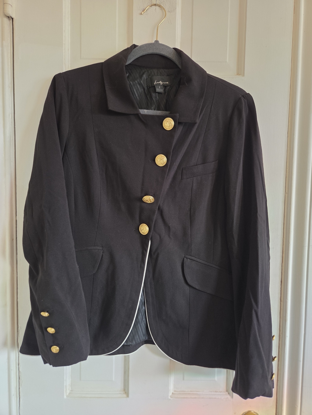 Forever 21 Black Blazer with Gold Buttons and White Trim
